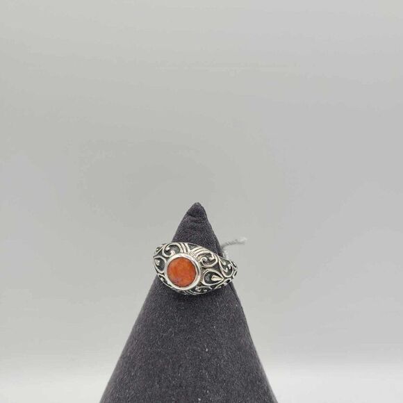 Samuel B Benham Orange Stone Sterling Silver Filigree Ring size 7 - Picture 11 of 12